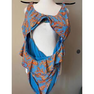 Decree Monokini Swimsuit with Orange Coral Pattern and Ruffle Detail xxl